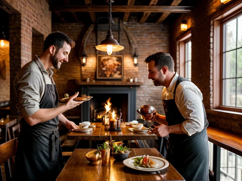 Conversation informelle entre Cédric et un restaurateur dans une cuisine.